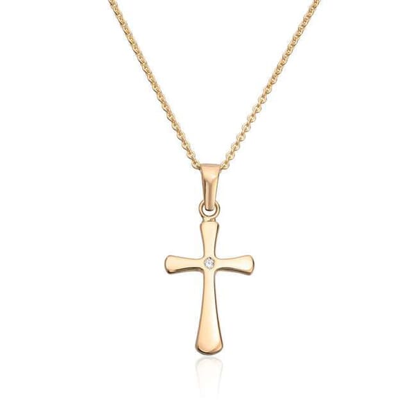 Smykke kors i gult gull  med diamant 0,01ct WSI - 27425